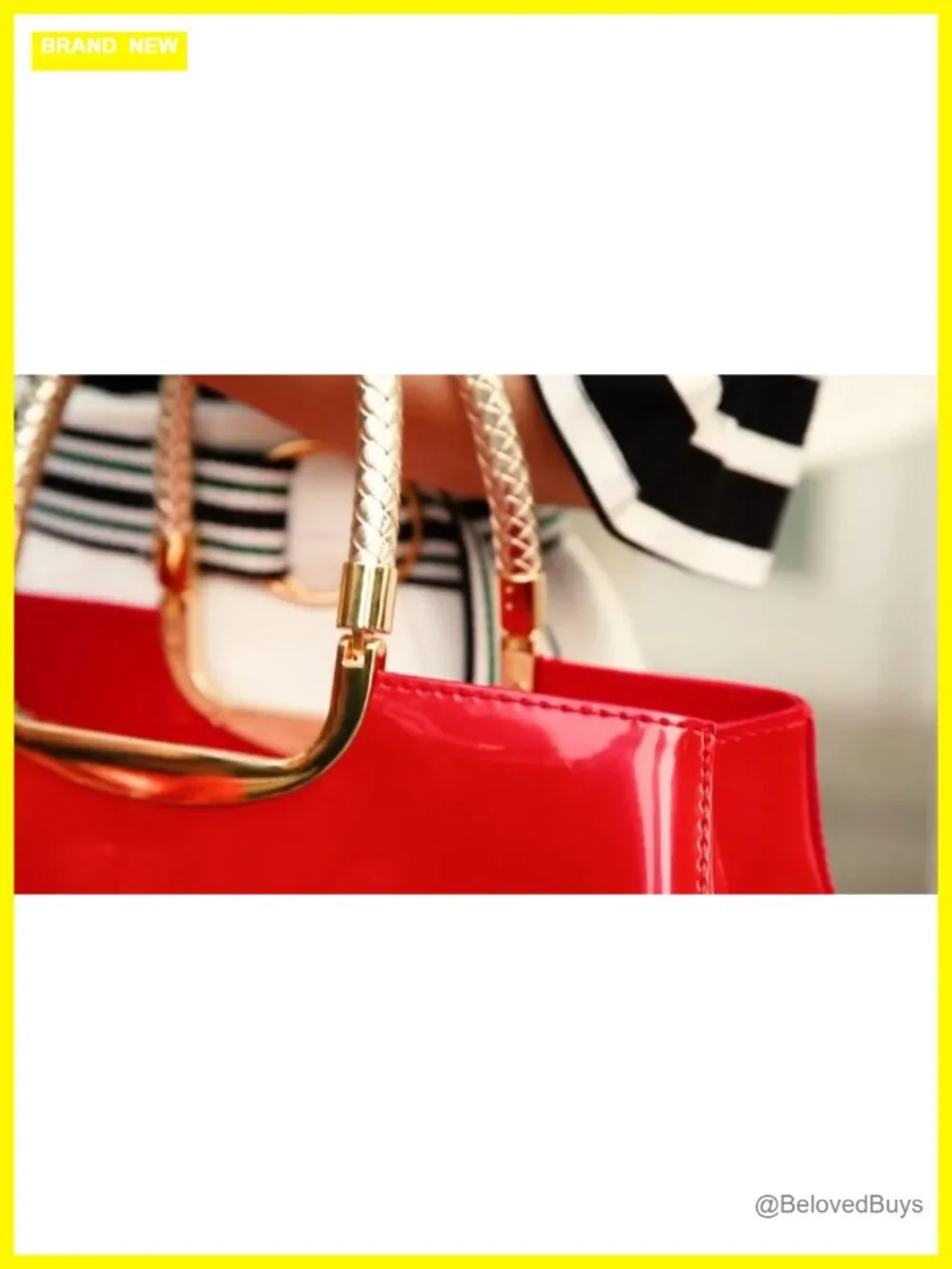Faux Patent Leather Top-Handle Tote Satchel Evening Party Bag Structured